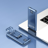 Batterie externe ultra-fine 10000mAh avec charge rapide 20W, 4 câbles intégrés, Micro USB, technologie GaN, écran LED, portable