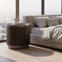 Moderner Hochwertiger Kreativer Runder Furnier-Nachttisch aus Massivholz für Schlafzimmer und Hotel