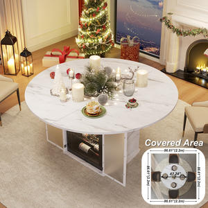 Muebles de comedor modernos, vetas de mármol, mesa de comedor de cocina redonda de madera con armario de almacenamiento grande - Product Image 5