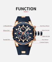 Montre pour homme, montre-bracelet tendance, sport, multifonction, chronographe, bracelet en silicone, aiguilles lumineuses, montres pour hommes