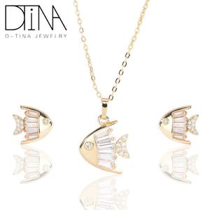DTINA 18k Oro e Argento Placcato Multi-Zircone Collana di Pesce e Orecchino Insieme Dei Monili - Product Image 2
