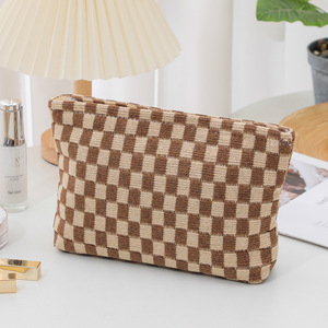Sac à carreaux tricoté - Trousse de toilette multifonctionnelle grande capacité, pochette portable en tissu tricoté doux - Product Image 3