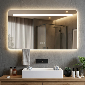 European Craftsmanship Aluminum Alloy <b>Mirror</b> 2025 Trending Rectangular <b>LED</b> Illuminated Touch Switch <b>Wall</b> Mounted Modern Bathroom - Product Image 3