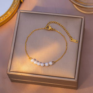 Nuova moda luce alla moda di lusso in acciaio inossidabile placcato <span class=keywords><strong>oro</strong></span> maglia geometrica da donna bracciale pendolare senza sbiadimento coppia - Product Image 4