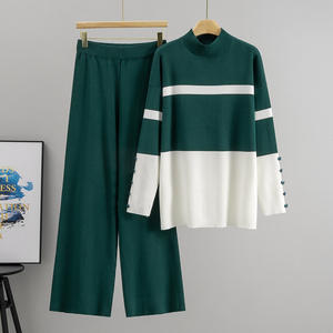 Abito europeo da <span class=keywords><strong>donna</strong></span> autunno inverno sportivo a righe alla moda Casual ampio a due pezzi Set Cross-Border <span class=keywords><strong>pantaloni</strong></span> a gamba larga modello solido - Product Image 3