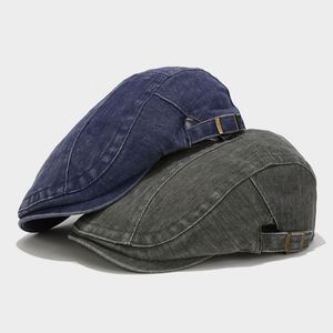 หมวกเบเร่ต์สีพื้นสไตล์วินเทจสุดฮิตปี 2024 หมวกยีนส์ฟอกสไตล์อังกฤษสำหรับผู้หญิงและผู้ชาย - Product Image 2