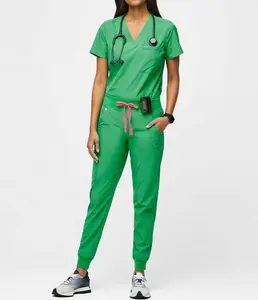 Túnica colorida de manga corta para Hospital, camisa de enfermera médica, uniformes de poliéster y licra, conjuntos de pantalones de chándal, 2 uds.