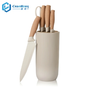 Nuevo diseño <span class=keywords><strong>caqui</strong></span> y Negro Premium gradiente afilado Acero inoxidable 6 uds para cocina restaurante Chef cuchillos conjunto con soporte - Product Image 1