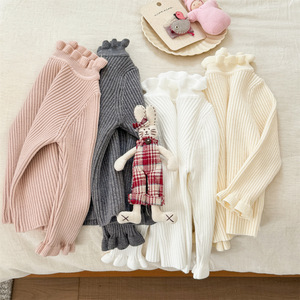 Girls' Ruffled Knit Sweater Full Sleeve Soft Ribbed Turtleneck With Label For Baby And Toddler - Product Image 3