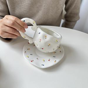 Korean-style InS-style Hand-painted Colored Tulip Ceramic <b>Plate</b>, Hand-molded Bowl, High Appearance Level Coffee Cup and <b>Plate</b> - Product Image 4