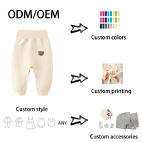 Pantalon Harem Unisexe à Taille Haute en Polyester/Coton Matelassé avec Applique Imprimée Dessin Animé pour Bébé, Boutons Pression, Longueur Intégrale, Décontracté, Automne/Hiver