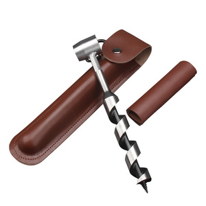 Hand Auger <b>Drill</b> <b>Bit</b> Stainless Steel Large Durable Woodworking Outdoor Tool Brown Leather <b>Case</b> Included - Product Image 1
