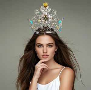 American Miss Earth ajustable desfile corona ganador Tiaras con piedra de diamantes de imitación verde amarillo - Product Image 1