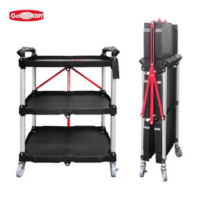Chariot de service pliable robuste à 3 niveaux avec roues universelles, compartiments en PP, facile à déplacer, chariot de livraison alimentaire pliable avec poignée télescopique - Product Image 6