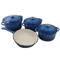 Peralatan Masak Besi Cor Berlapis Enamel Warna Klasik 4 Buah Set Anti Lengket Tahan Suhu Tinggi Kompatibel Semua Jenis Kompor