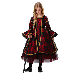 Costume de reine vampire pour enfants, robe médiévale rouge et noire, robe de jeu de rôle pour fête cosplay - Product Image 2
