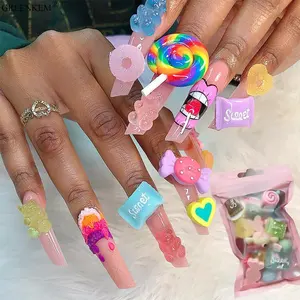 30 Uds bolsa mezclado dulces Kawaii arte de uñas Oso de Navidad fruta estrella Kawaii uñas encantos consejos etiqueta lindo 3D uñas encantos