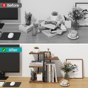 Desktop Shelf Organizer, 4-Tier Wooden <b>Desk</b> Bookshelf, <b>Small</b> Tabletop Book Shelf, Adjustable Display Rack for Home - Product Image 5
