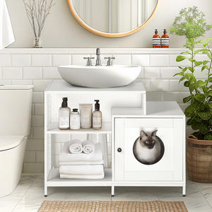 Caja de arena para gatos para baño, baño oculto para mascotas con divisor, casa interior para gatos grandes, blanco - Product Image 1
