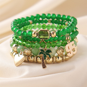 Bracelet Bohème Superposé en Perles de Rocaille pour Femme avec Perles Vertes et Motif Cœur Palmier, 95 Pendentifs - Bijoux de Vacances Plage - Product Image 4