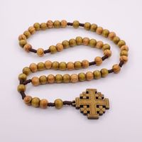 En gros fait à la main ligne codage chapelet chrétien rétro perles en bois chapelet catholique croix bijoux collier