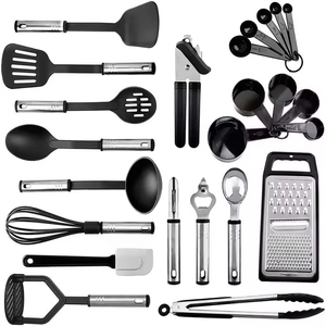 Utensilios de Cocina de Alta Calidad de Color Negro, Resistentes al Calor, Juego de 24 Piezas de Utensilios de Cocina de Nailon para Usar con Sartenes Antiadherentes - Product Image 1