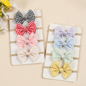 Diadema de nailon para bebé con lazo de gingham, borde festoneado y diseño a cuadros, ligera y suave, accesorios para el cabello para recién nacidos - Product Image 1