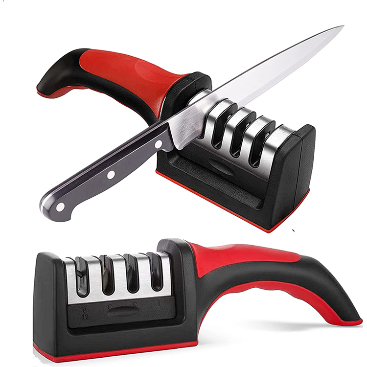 4 in 1 Manual Knife Sharpening Kitchen Accessories 4 Stages multi task wolfram steel knife Ceramic Stone Sharpener with handle