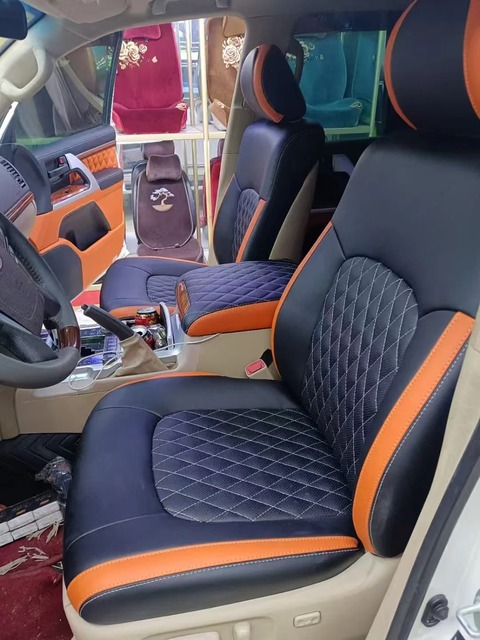 "Luxury PU Leather Car Seat Covers Universal Fit Auto Seat Covers 5D Diamond Quilting Blue Orange"
