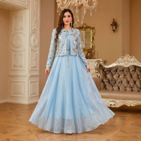 Robe Abaya élégante Jinzhi KL25023-2, style Dubaï, pour l'Aïd, pour femmes musulmanes, Jalabiya, ensemble 2 pièces, broderie florale, vêtements traditionnels