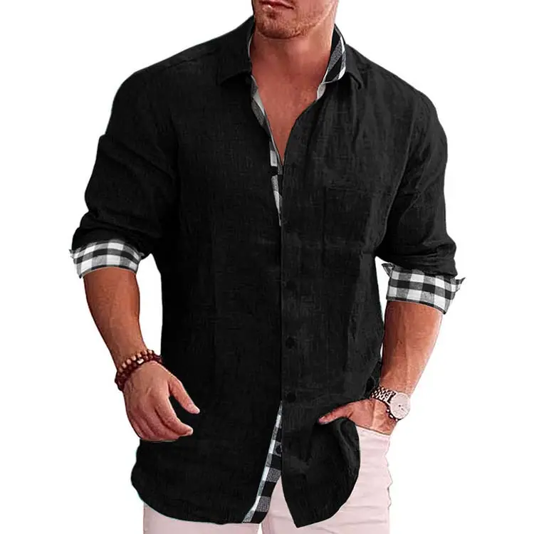 Wholesale Button Up White Long Sleeve Polyester Plus Size Plain turn down collar Men's Shirts Oversized Shirt