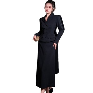 Abito Lungo Elegante Nero da Donna con Bottoni a Maniche Lunghe, Vestito Attillato a Vita Alta, Gonna Lunga, Collezione 2026 - Vendita all'Ingrosso per Boutique - Product Image 5