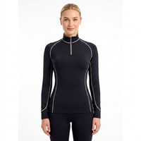 Vêtement de sport pour femme, rouge, manches longues, fermeture éclair sur le devant, tricoté, compression, polyester, séchage rapide, couleur unie, couche de base