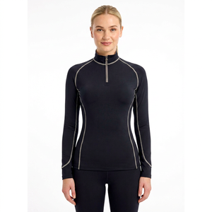 Camiseta Deportiva de Compresión para Mujer, Roja, Manga Larga, Cierre Frontal, Tejido de Punto, Poliéster, Secado Rápido, Color Sólido - Product Image 1