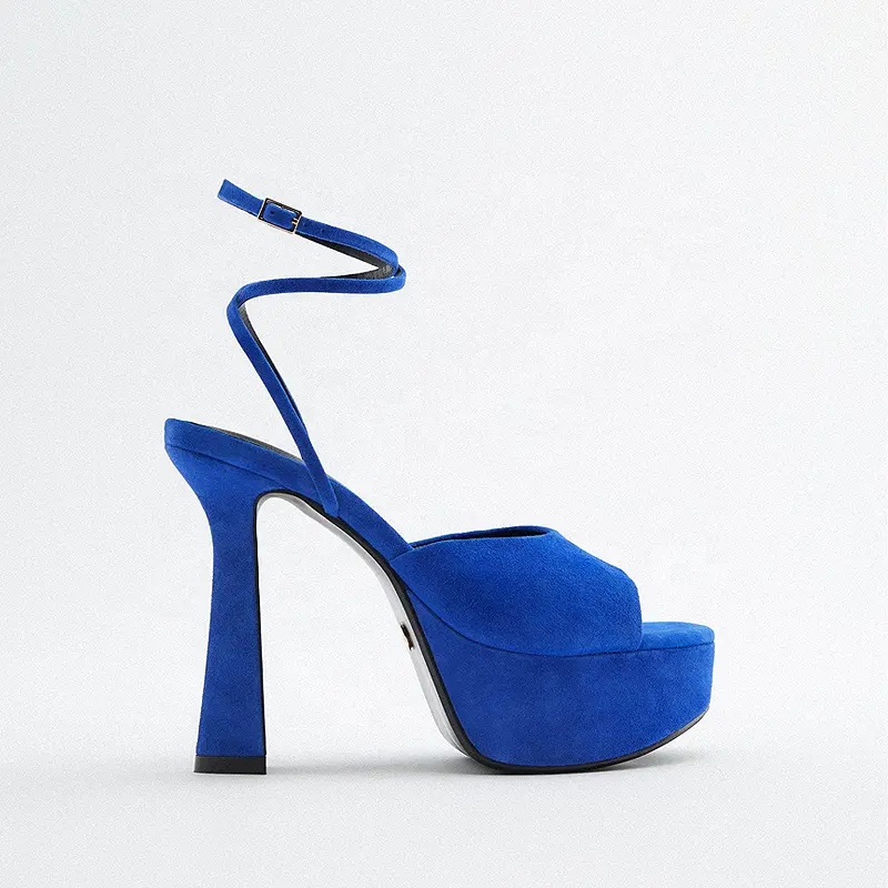 Fashion New Design Potent PU Upper High Heel Shoes for Women and Ladies Platform Sandals Blue Shoes