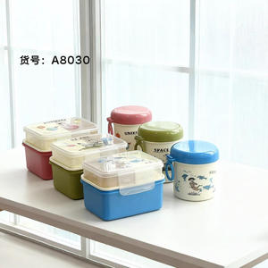 Cute Cartoon Lunch Box Set With <b>Water</b> <b>Bottle</b> Multi Size Airtight Compartment <b>For</b> <b>Kids</b> Freshness Preservation - Product Image 2