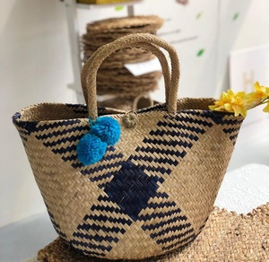 Custom Designed Eco-Friendly Seagrass Rattan <b>Hand</b> Woven <b>Bag</b> for Women <b>Black</b> Circle From Vietnam - Product Image 1