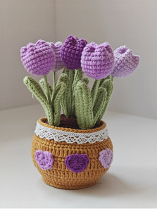 Populaire : Mini bonsaï tulipe en crochet fait main, petite décoration créative pour bureau et maison, idéal pour la Saint-Valentin - Product Image 2