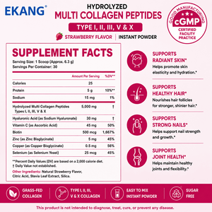 Us cGMP Factory Wholesale Hydrolyzed Multi Collagen Peptides Powder Strawberry Flavor Type I II III V and X Beauty <b>Supplement</b> - Product Image 2