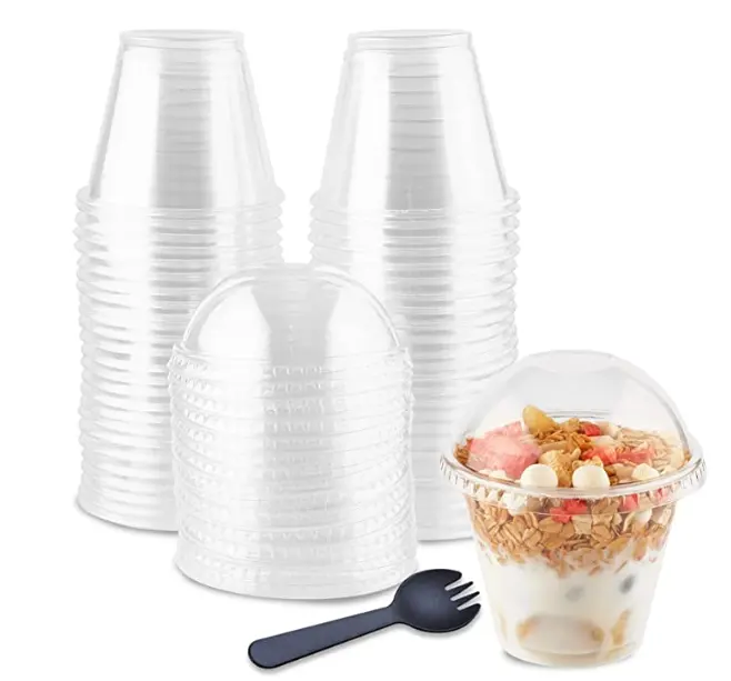 Meerdere Gebruik Wegwerp Plastic Takeaway Verpakking Dessert Cup Yoghurt Custom Logo Huisdier Melk Thee Cups Clear Cups Met Koepel Deksel