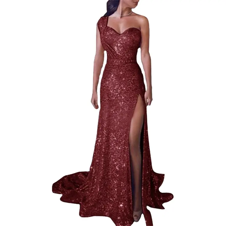 2023 New Neck Design Sexy Slit Single Shoulder Hot Gold Long Ball Evening Dress