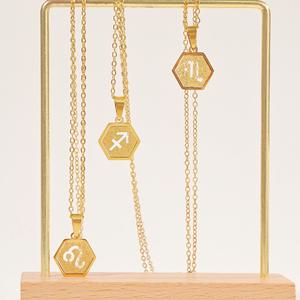 Collar con Colgante Hexagonal <span class=keywords><strong>de</strong></span> Acero Inoxidable Chapado en Oro <span class=keywords><strong>de</strong></span> 18K al por Mayor, Joyería Geométrica Unisex con <span class=keywords><strong>los</strong></span> 12 Signos del Zodiaco - Product Image 6