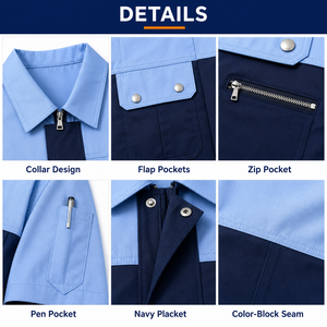 Set Uniforme da <span class=keywords><strong>Lavoro</strong></span> Estivo in Misto Cotone, Traspirante e Assorbente, Tuta a Maniche Corte <span class=keywords><strong>per</strong></span> Officine Auto, Logistica e Laboratori - Product Image 3