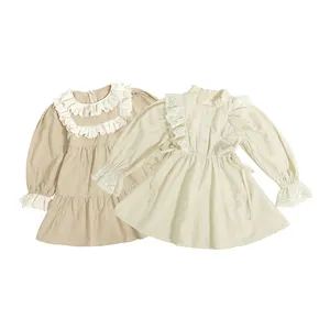 New Arrival Kids Clothing Summer Popular Long Sleeve Lace A line Skirt 100% Cotton Woven Girls Children Dress