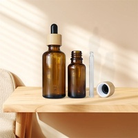 Botol bambu kaca Amber untuk minyak esensial 15ml-100ml ukuran dengan penetes kayu dan cetakan layar untuk tetes mata