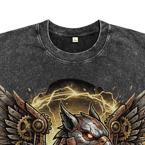 Camisetas de algodón transpirables para hombre, estilo streetwear, con lavado ácido negro, extragrandes, OEM, personalizadas con estampado DTG Steampunk Griffin, para venta al por mayor - Product Image 3