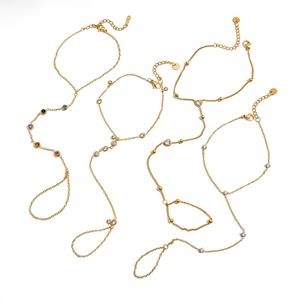 Bracelets chaîne connectés en acier inoxydable plaqué or 18 carats avec zircons colorés, inaltérables, pour femmes - Vente en gros à prix réduit - Product Image 4