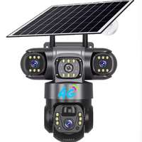 Caméra de sécurité CCTV extérieure 9MP à trois objectifs, détection de mouvement, alarme, vision nocturne, carte SD, cloud V380 Pro, solaire 4G