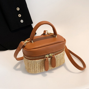 Sac seau en paille à fermeture éclair pour femme, sac à bandoulière en paille tressée à panneaux, sac à main décontracté d'été pour la plage, petit sac à main <span class=keywords><strong>Bali</strong></span> pour femme 2026 - Product Image 1