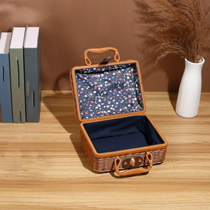 Dã ngoại giỏ hành lý handmade mây dệt lưu trữ trường hợp trang điểm chủ Du Lịch VaLi <span class=keywords><strong>wicker</strong></span> giỏ đồ lặt vặt hộp tổ chức - Product Image 5